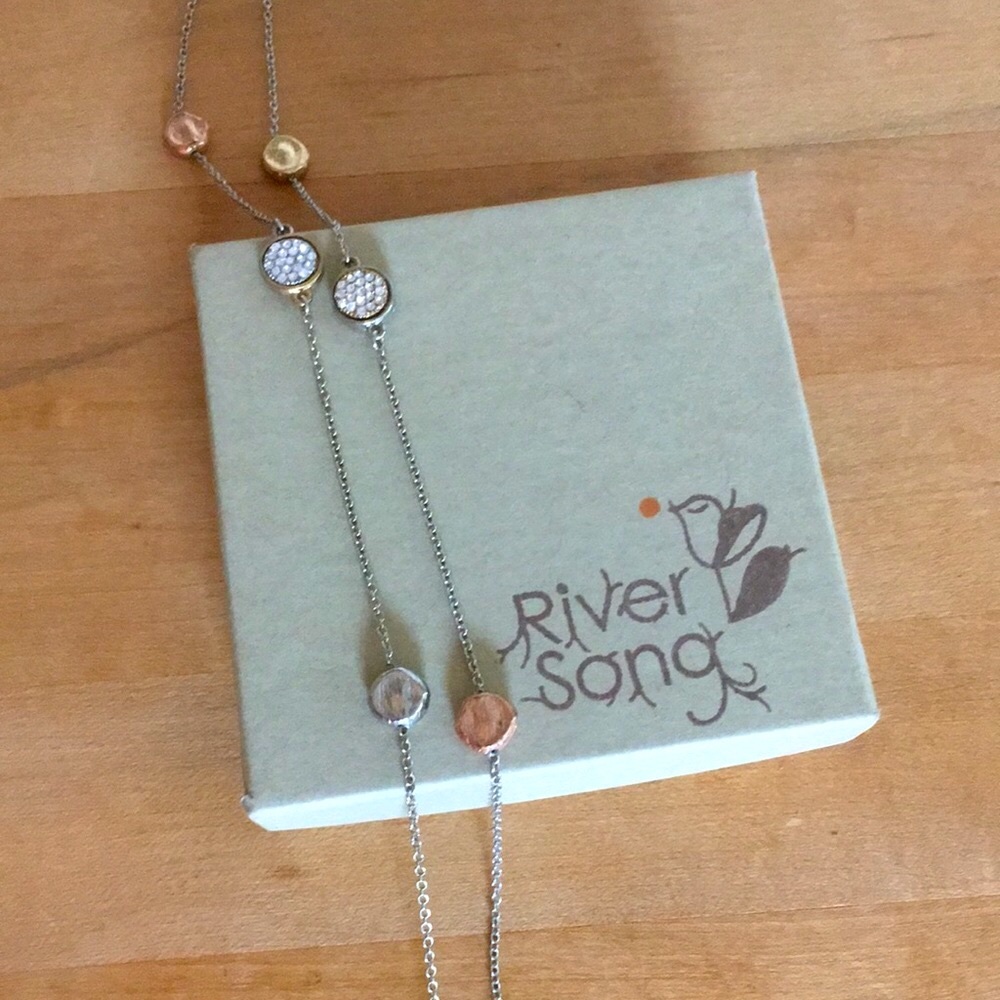 Long silver/gold beaded necklace
